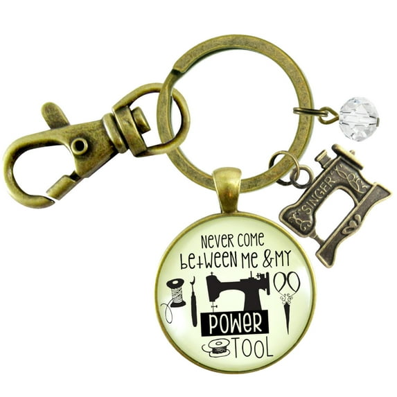 Seamstress Keychain Never Come Between My Powertool Fun Quote Womens Sewing Jewelry