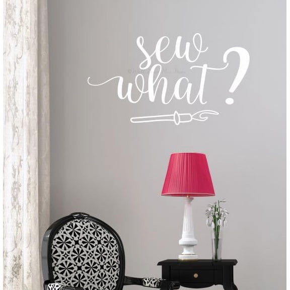 Seamstress Wall Stickers Decor Sew What Vinyl Decals Lettering Crafting Room 23x13-Inch White