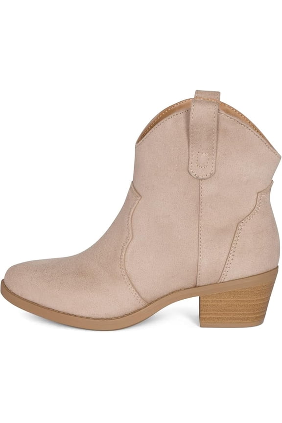 Seamy Women's Cowboy/Cowgirl Western Stitch Pull On Stacked Block Heel, Pointed Toe Ankle Boots, Clay, 11