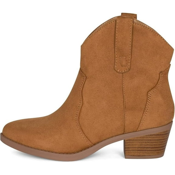 Chariot & Co Seamy Women's Cowboy Boots, Pull On Ankle Boots, Stacked Block Heel, Pointed Toe, Coffee, Size 10