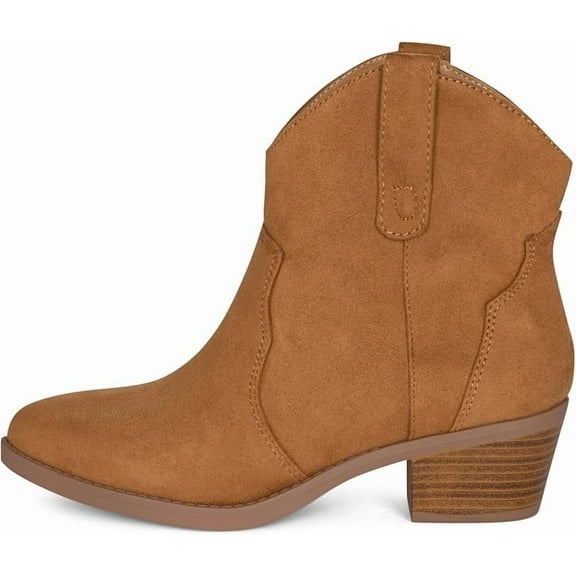 Chariot & Co Women's Cowboy/Cowgirl Boots, Western Stitch, Stacked Block Heel, Pointed Toe, Ankle, Brown, Size 7