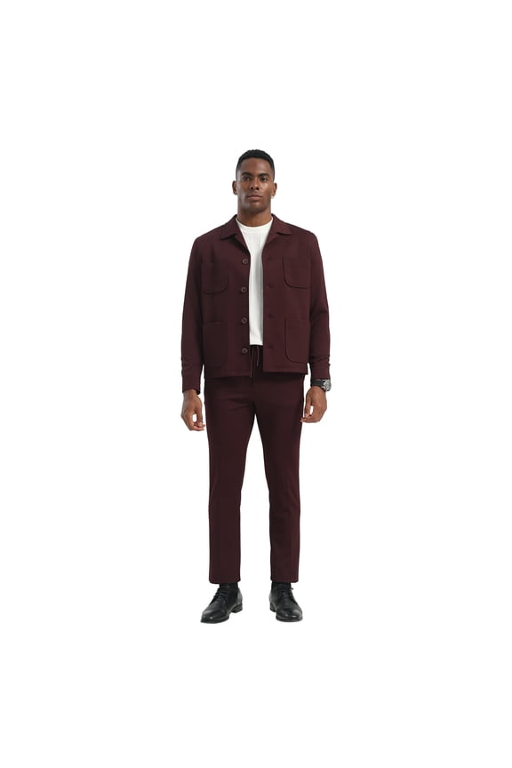 Men's Slim Fit 2-Piece Casual Suit Set – Spread Point Collar – Dress Casual