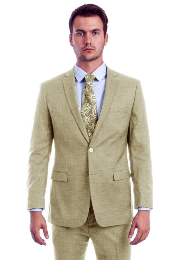 Sean Alexander Suits Modern Linen Summer Suit Light Beige Size 42 Long