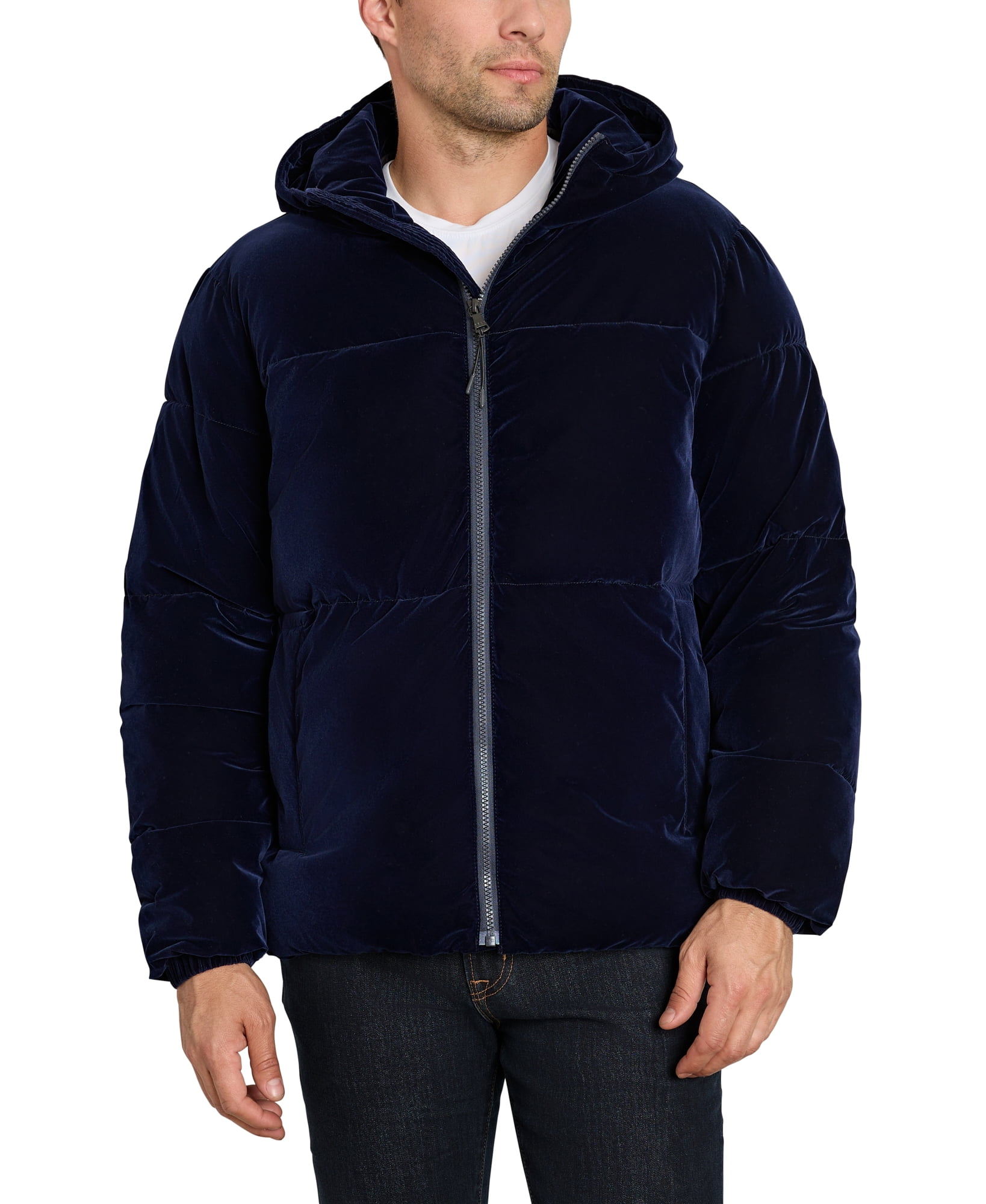 Velvet puffer deals jacket blue