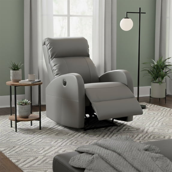 Sean Modern Faux Leather Infused Small Power Reading Recliner with Lower Back Massager, Grey