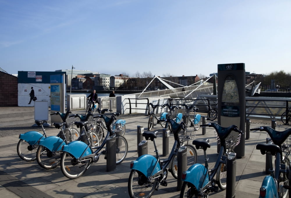 Sean OCasey Bridge with the Dublin bike sharing scheme park in the foregrond Dublin City Ireland Canvas Art - Panoramic Images (12 x 36)