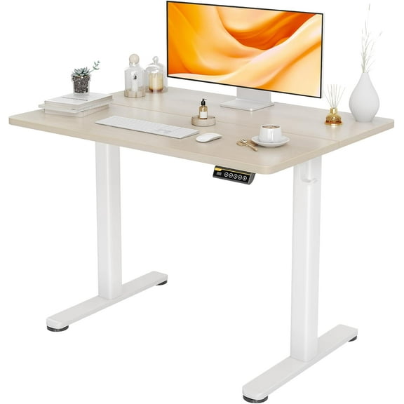 Seang Electric Standing Desk, Adjustable Height with 3 Memory Presets, 40x24 Inch Sit Stand with Splice Board for Home Office Computer Workstation, White Frame/Nature Top