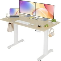 Seang Electric Standing Desk Adjustable Height, 48 x 24 Inch Sit Stand Desk with T-Shaped Frame, 3 Memory Presets & Cable Management for Home Office Computer Workstation, White Frame/Nature Top
