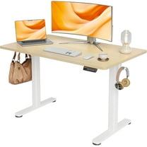Seang Electric Standing Desk, Adjustable Height Stand up Desk with 3 Memory Presets, 48x24 Inch Sit Stand Desk with Splice Board for Home Office Computer Workstation, White Frame/Nature Top