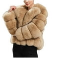 thumbnail image 1 of SEAOPEN Womens Cropped Faux Fur Jacket Shaggy Lapel Zip Up Winter Coats Fuzzy Warm Outerwear under 10 dollars Khaki,XXL, 1 of 5