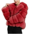 thumbnail image 1 of SEAOPEN Womens Faux Fur Coat Fleece Cropped Jacket Long Sleeve Fur Coats Warm Winter Jackets 2024 Today Sales Red,M, 1 of 5