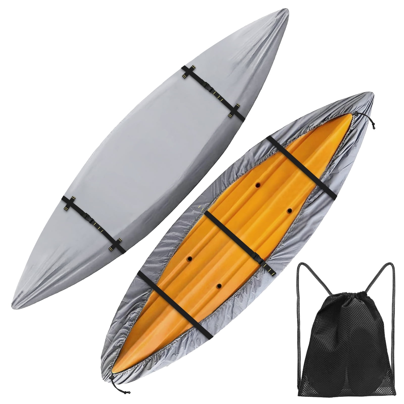 Seapisode 600D Kayak Cover,Heavy Duty Tear Resistant Canoe Cover, Waterproof & UV-Proof Trailerable Kayak Covers for Outdoor and Indoor Storage(Fits 9.3-10.5ft）Gray