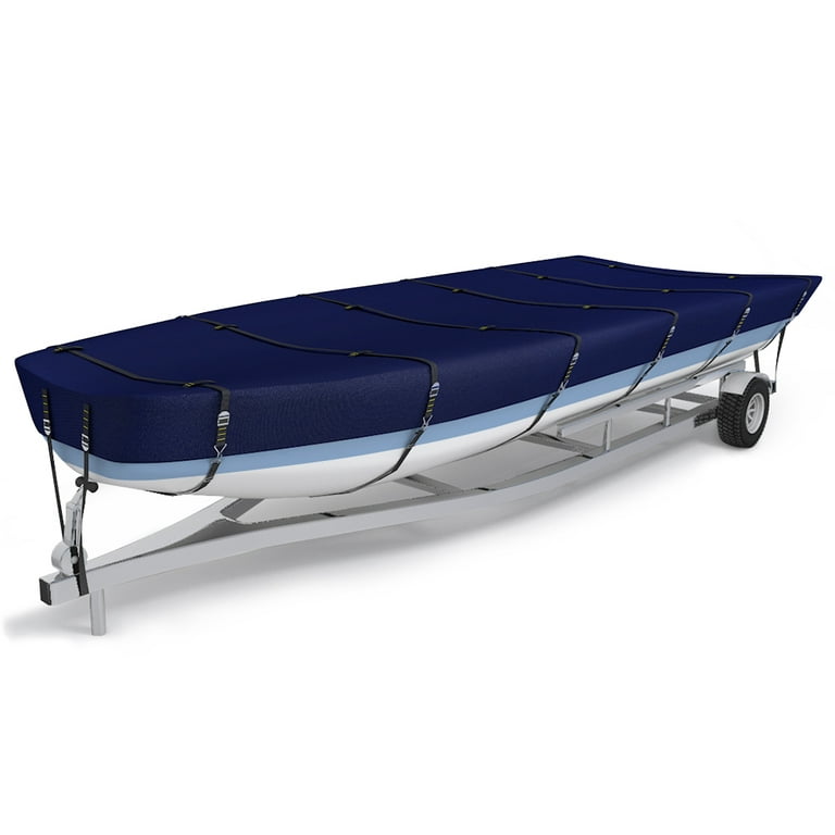 Seapisode 800D Marine Grade Fade and Tear Resistant Trailerable Jon Boat  Cover，Heavy-Duty Waterproof and UV Protection Jon Boat Cover with Windproof  Metal Buckle Straps (16' Length,Beam Width to 75) 