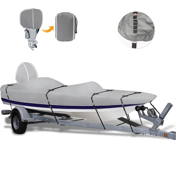 Seapisode 900D Bass Boat Cover - Trailerable Bass Tracker Boat Cover, Waterproof Bass Tracker Cover with Motor Cover Fits Bass Boat, V-Hull Tri-Hull Boat