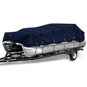 Seapisode 900D Marine Grade Fade and Tear Resistant Trailerable Pontoon Boat Cover，Heavy-Duty Waterproof and UV-Proof Pontoon Covers with Windproof Metal Buckle Straps Fit 25ft-28ft Long(Navy)