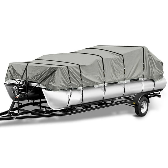 Seapisode 900D Trailerable Pontoon Boat Cover,Heavy Duty Waterproof & UV-Proof Pontoon Covers with Windproof Metal Buckle Straps, Gray