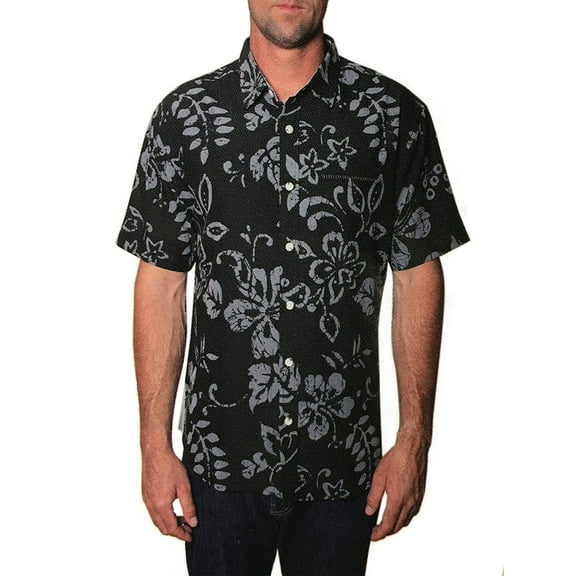 Seapointe Men's Button Down Hawaiian Camp Shirt Soft Modal Blend Fabric (Black, XX-Large, XXL)
