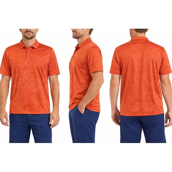 Seapointe Mens Polo Golf Shirt - Tonal Pattern - Moisture Wicking - Color Red - Size Small
