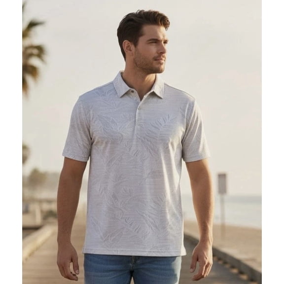 Seapointe Mens Polo Golf Shirt - Tonal Pattern - Moisture Wicking - XXL - Gray