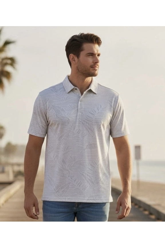 Mens Polo Golf Shirt - Tonal Pattern - Moisture Wicking - XXL - Gray
