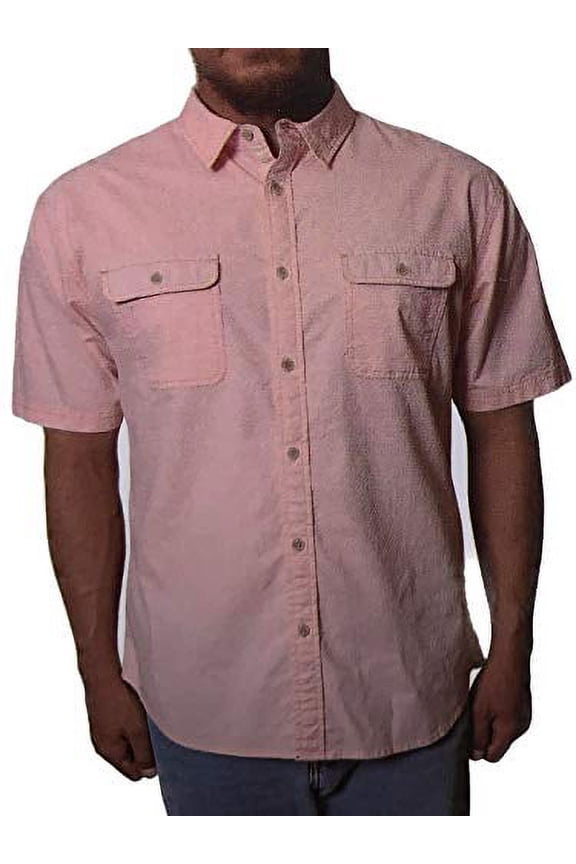 Men's Short Sleeve Stretch Woven Button Down Shirt (Peach, Medium)