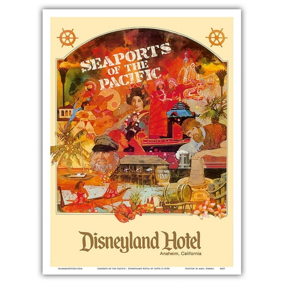 Seaports of the Pacific - Disneyland Hotel - Anaheim California - Vintage Travel Poster by Lotts c.1970s - Master Art Print (Unframed) 9in x 12in