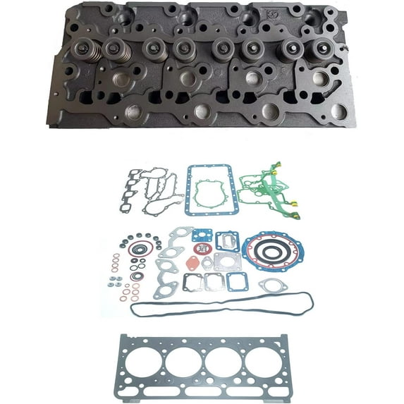 Seapple Complete Cylinder Head + Full Gasket Kit 6655153 Compatible with Kubota V2203 V2203T V2203E V2203B Engine Bobcat Loaders