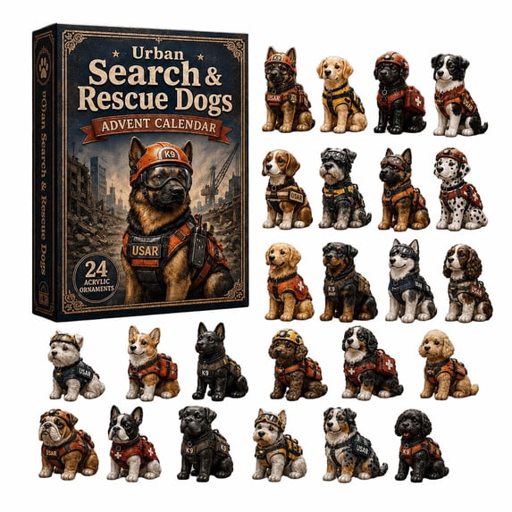 Search & Rescue Dog Advent Calendar 2026, 24 Days 2D Flat Acrylic K9 Rescue Dog Ornaments, Collectible Christmas Countdown Gift Box for Xmas Tree Decoration, Christmas Stocking Stuffers