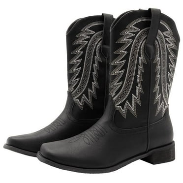 Searchers SC200917BKM Men Cowboy Square Toe Embroidered Western Boot - Black - Medium