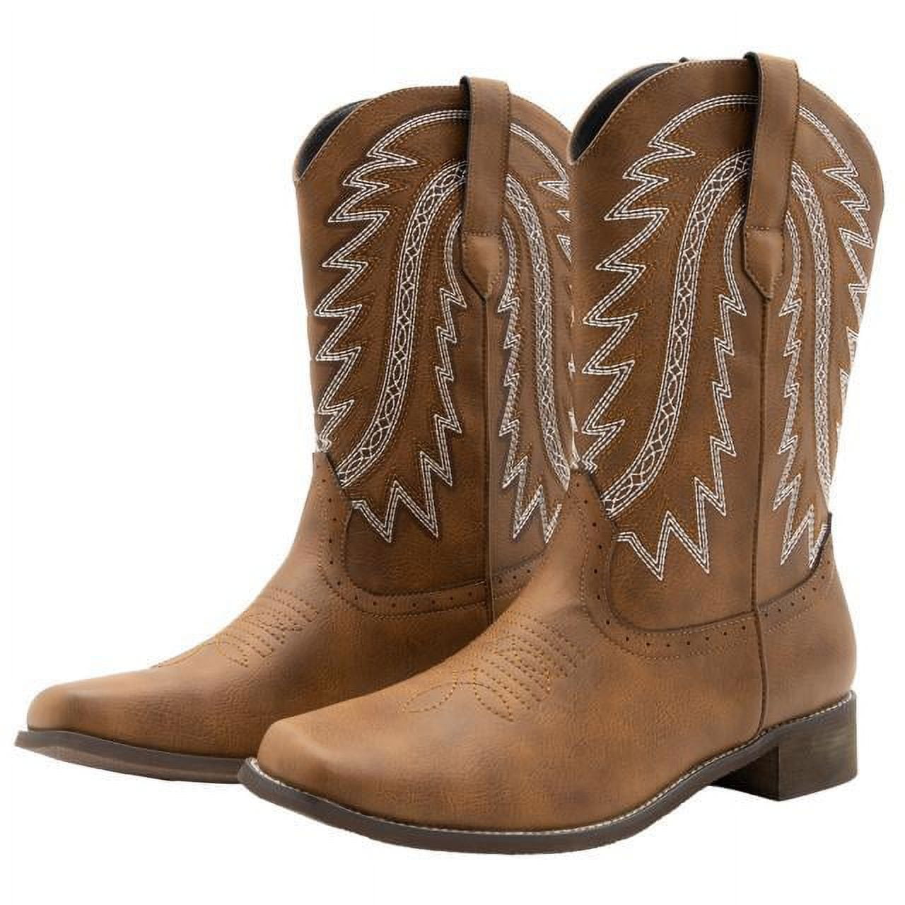 Searchers SC200917BRXL Brown Cowboy Boots Unisex Square Toe Embroidered