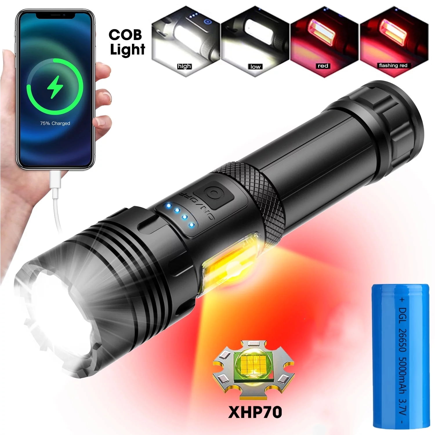 Searchlight Flashlight, 100000 Lumens Powerful Rechargeable Waterproof