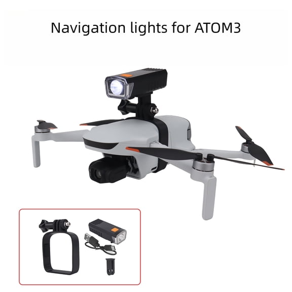 Searchlight for Potensic ATOM 3 Drone, Night Navigation Light with Action Camera Mount, 3 Modes (High/Medium/Strobe), Type-C Rechargeable 300mAh, 48.7g