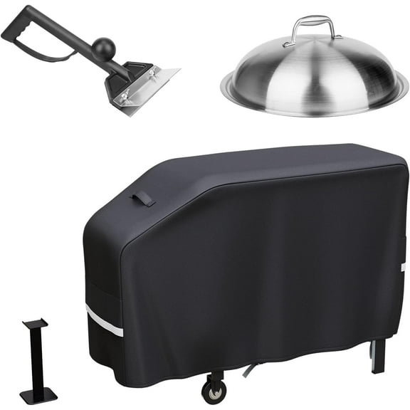 28" Grill Cover for Blackstone Flat Top Griddle Station, Camp Chef & Most 2 Burner Griddle with Support Pole Support Pole, Scraper and Stainless Steel Melting Dome Lid