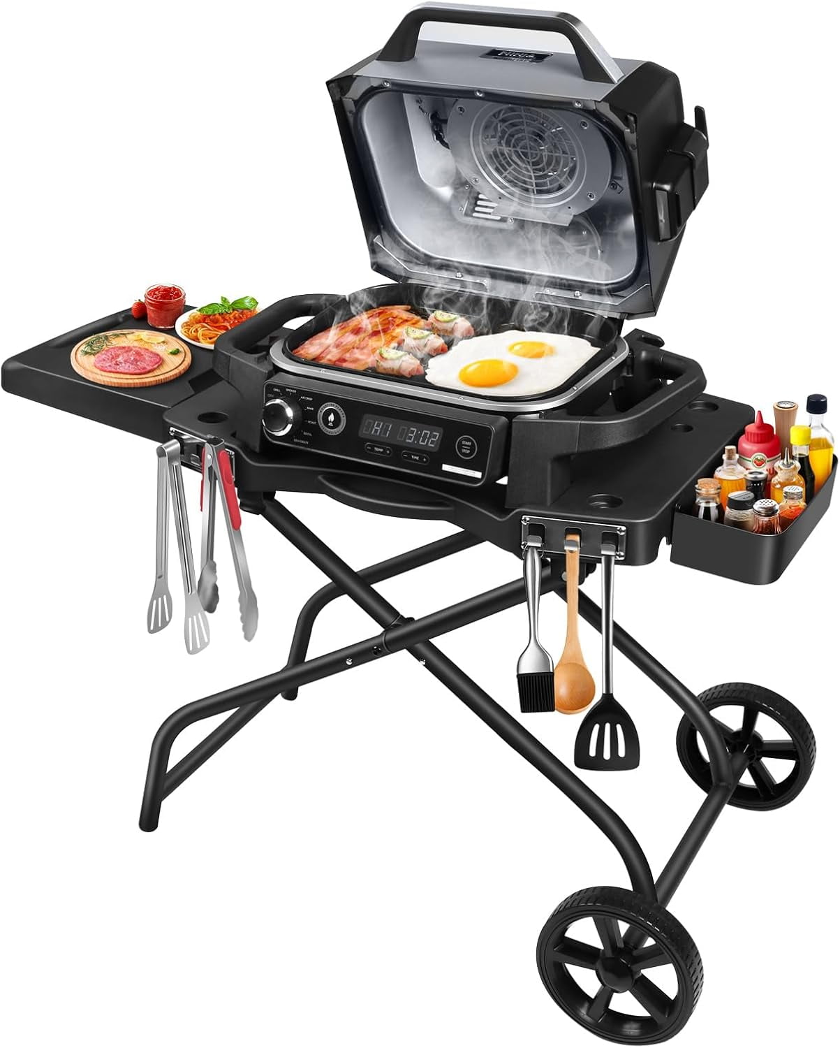 Searglow Grill Stand for Ninja Woodfire Grill,Grill Cart,Collapsible Outdoor Grill Stand Fit for Ninja Woodfire Outdoor Grill(Ninja OG701),Traeger Ranger,Pit Boss 10697,10724,22" Blackstone Griddle