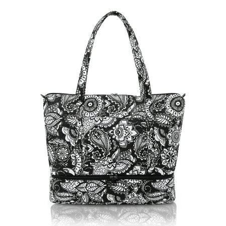 Searock 20" Women Weekender Travel Overnight Duffle Bag Carry on with Shoes Compartment Black White
