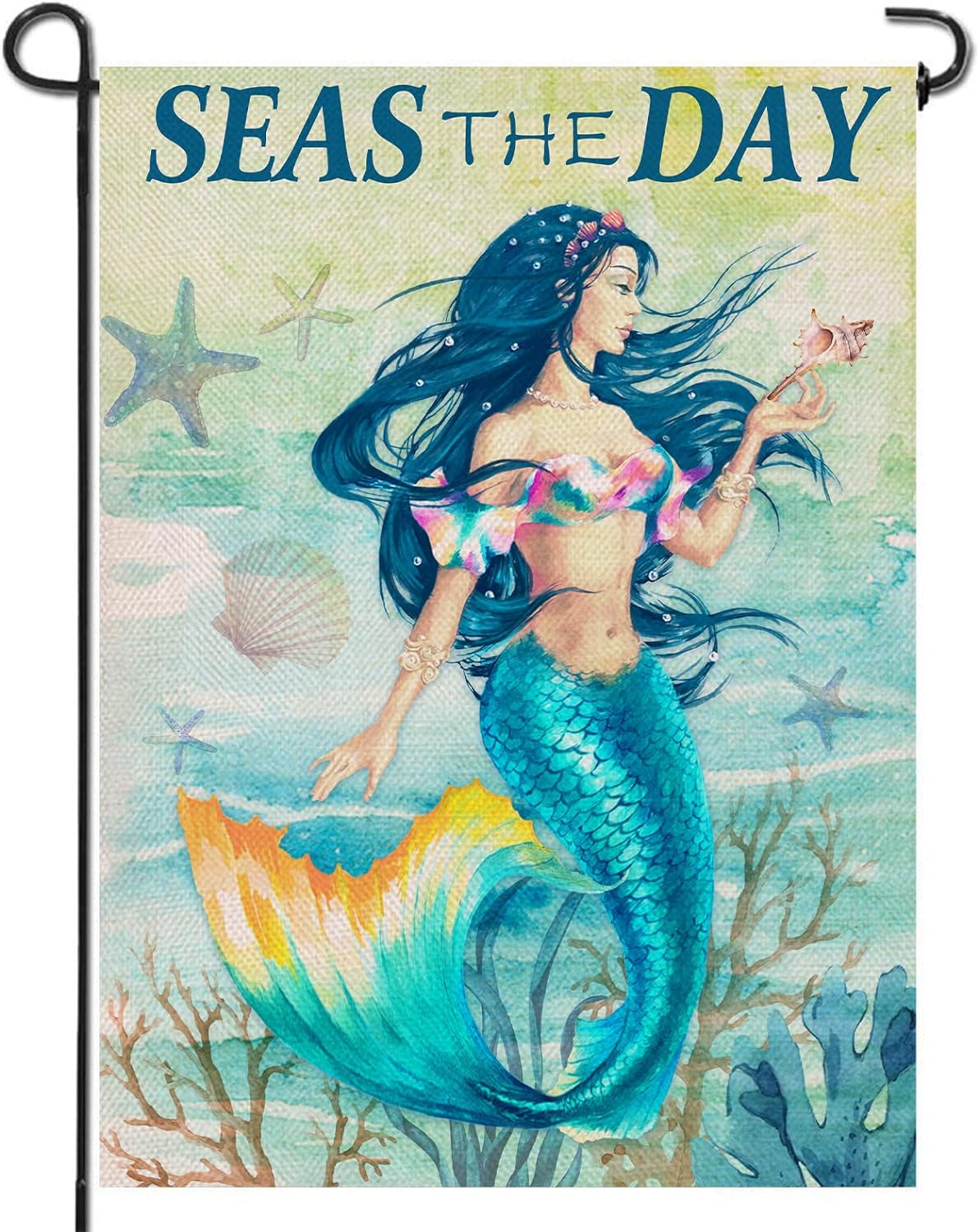 Seas the Day Spring Mermaid Nautical Home Decorative Garden Flag ...