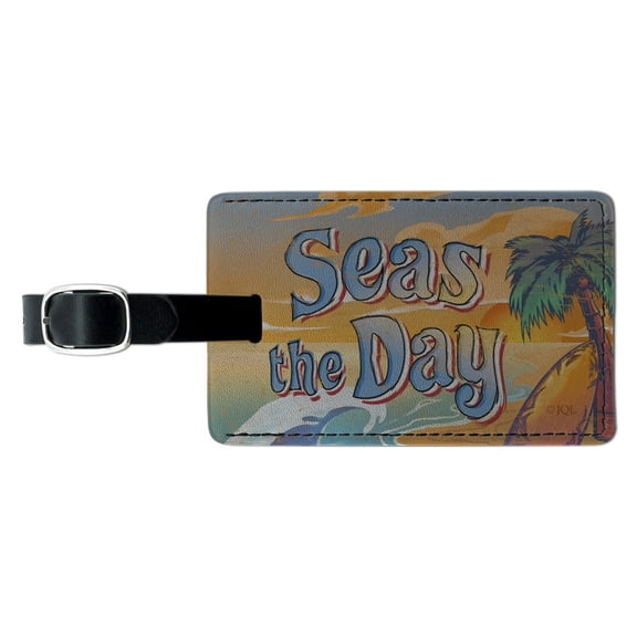 Seas The Day Beach Ocean Tropical Rectangle Leather Luggage Card Suitcase Carry-On ID Tag