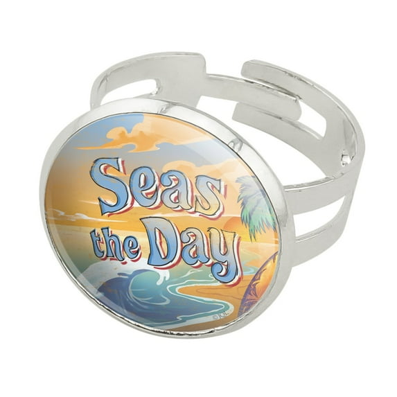Seas The Day Beach Ocean Tropical Silver Plated Adjustable Novelty Ring