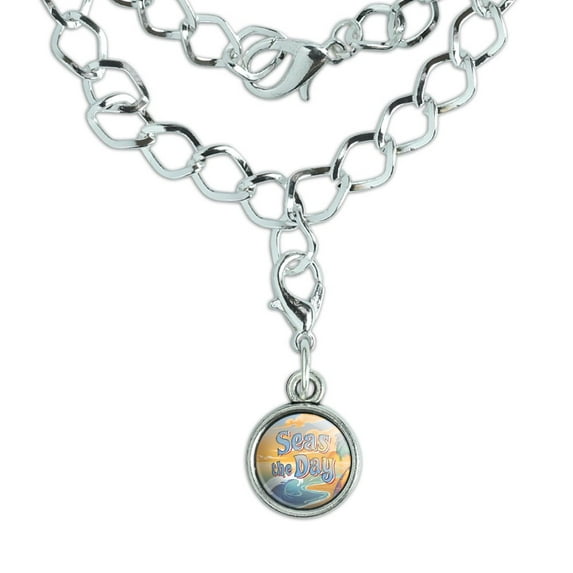 Seas The Day Beach Ocean Tropical Silver Plated Bracelet with Antiqued Charm