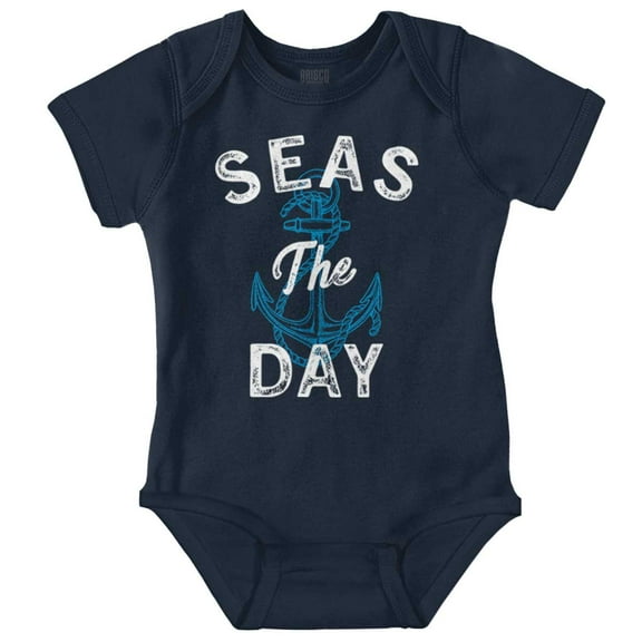 Seas The Day Cute Beach Anchor Romper Boys or Girls Infant Baby Brisco Brands 12M