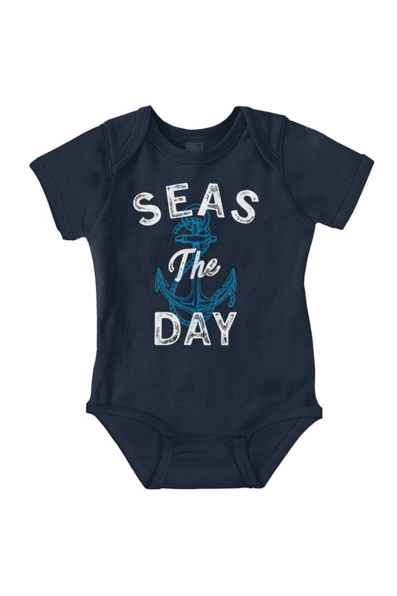 Seas The Day Cute Beach Anchor Romper Boys or Girls Infant Baby Brisco Brands 6M