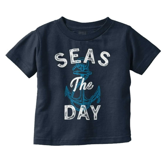 Seas The Day Cute Beach Anchor Toddler Boy Girl T Shirt Infant Toddler Brisco Brands 12M