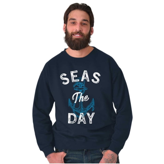Seas The Day Cute Beach Anchor Unisex Plus Fleece Graphic Sweatshirt Brisco Brands 3X