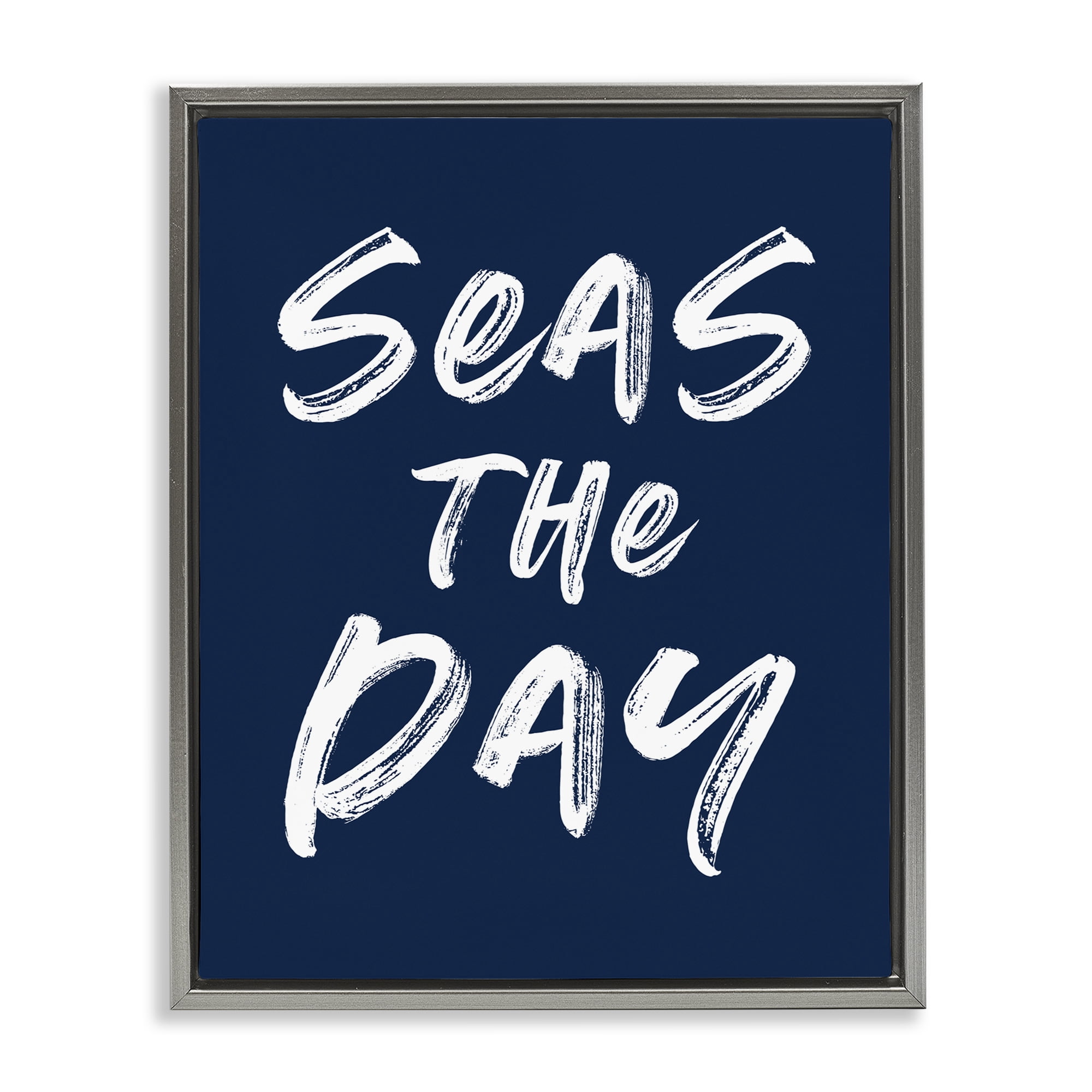 Seas The Day Sentiment Gray Framed Floater Canvas Wall Art, design by Lettered and Lined