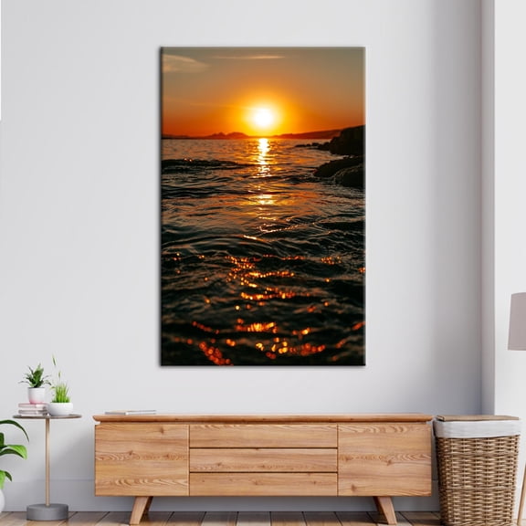 Seascape Art Canvas, Nature Landscape Poster, Sunset Artwork, Sunset Landscape Wall Decor, View Wall Decor, Landscape Poster, Canvas Wall Decor - White Framed