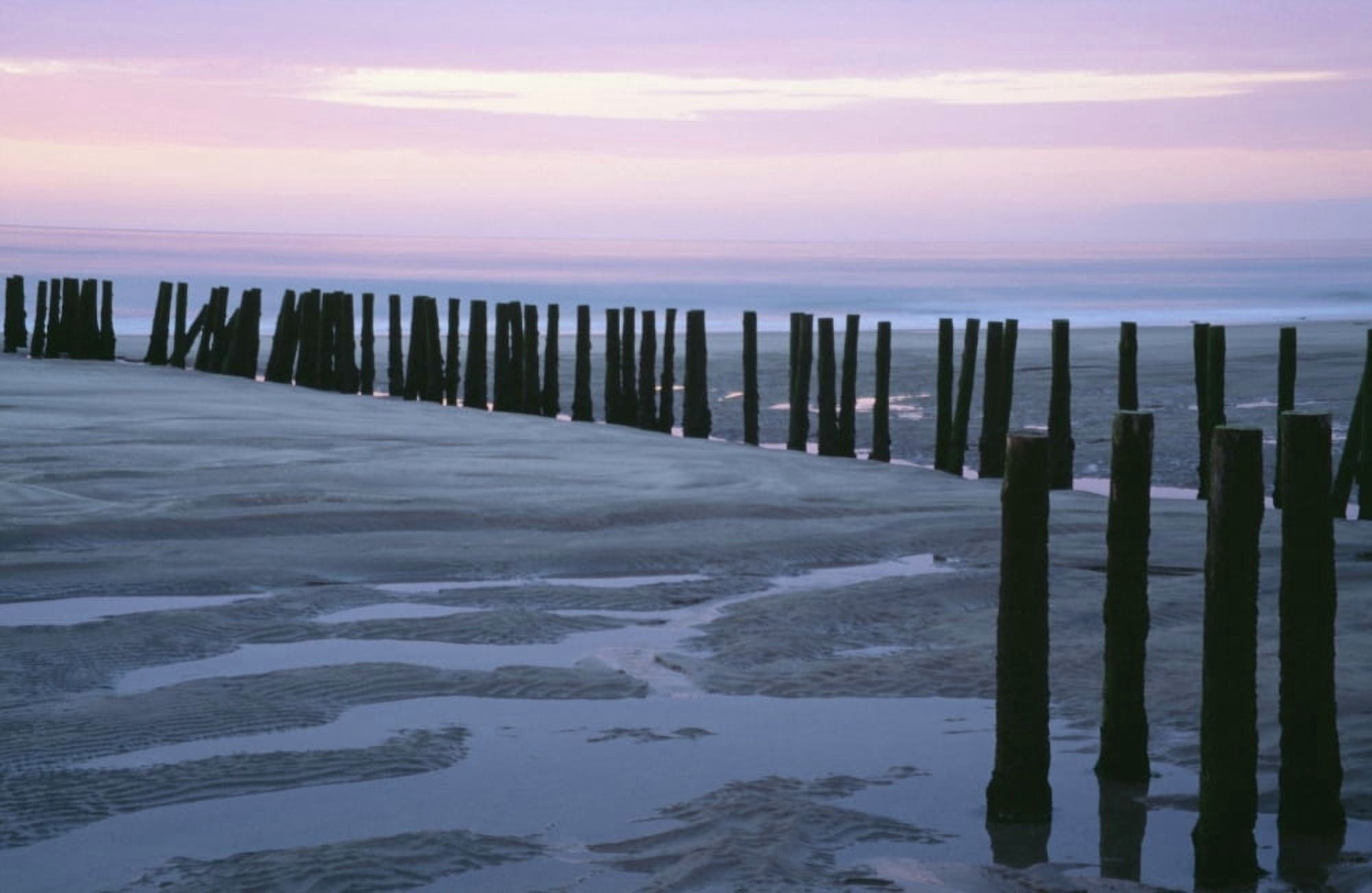Seascape At Dusk With Pillars In Foreground Biarritz Canvas Art - Marcus Peel Design Pics (34 x 22)