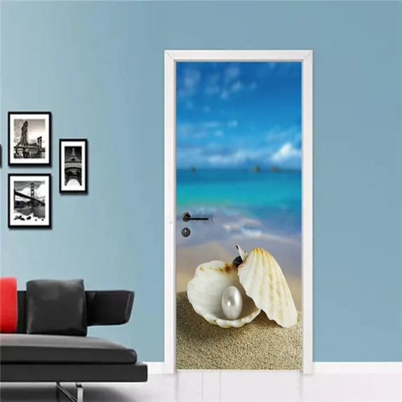 Seascape Beach Door Stickers Bedroom Bathroom Living Room 3d ration Wallpaper Self-adhesive Vinyl Poster Window Glass Mural