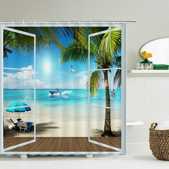 Seascape Beach Shower Curtains Bathroom Shower Curtain 3D Fabric Shower Curtain Waterproof Shower Curtain Cortina de Ducha