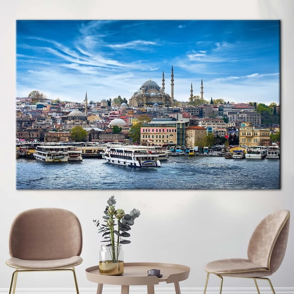 Seascape Canvas Art, Istanbul Artwork, Turkey Printed, View Art Canvas, Mosque Artwork, Landscape Canvas, Suleymaniye Mosque Poster, Canvas Wall Decor - 5P-Rolled Canvas