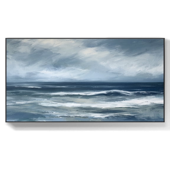 Seascape Canvas Oil Painting Textured Wall Art Minimalist Hand-Painted Ocean Art Modern Large Living Room Home Wall Decor,Unstretched,Frameless,(71*142cm)28*56lnches